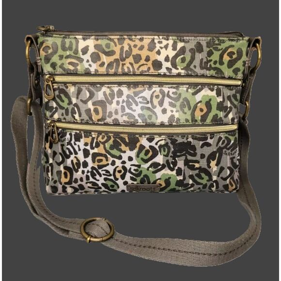 Sakroots Basic Crossbody Bag Coated Canvas Green Animal Print - Picture 1 of 6